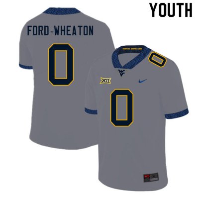 Youth West Virginia Mountaineers NCAA #0 Bryce Ford-Wheaton Gray Authentic Nike Stitched College Football Jersey KQ15G10EH